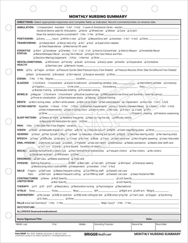 Monthly Nursing Summary